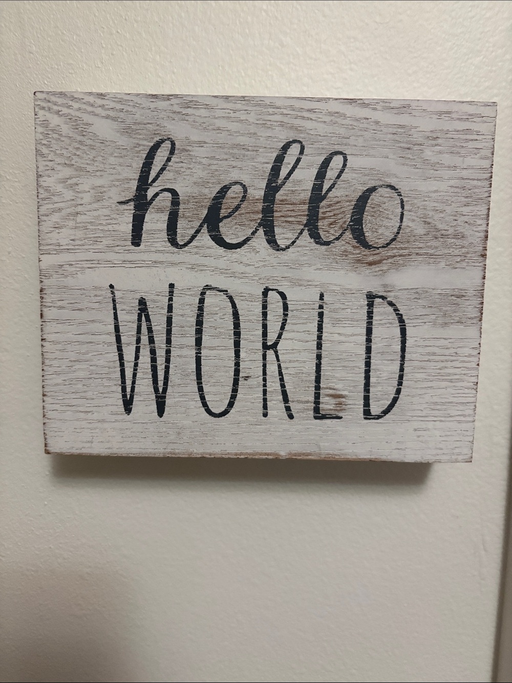 Wooden baby Hello World sign